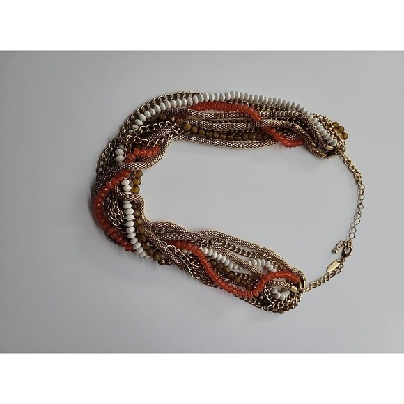 Vintage NY Necklace Multi Strand Beaded Chain Gold Tone Red Gold Twisted - Picture 9 of 14